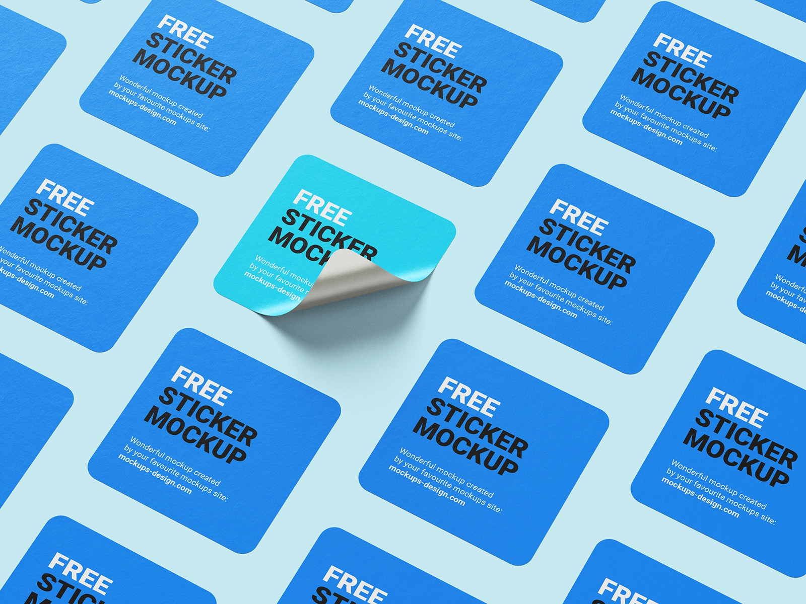 Front and Perspective View of 6 Square Sticker Mockups FREE PSD
