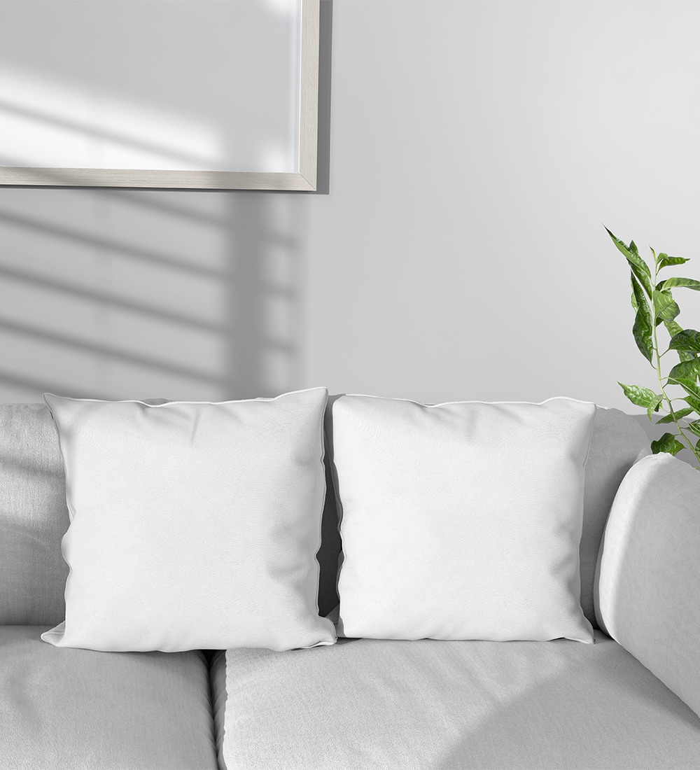 Front Sight of 2 Pillows Mockup on Sofa FREE PSD