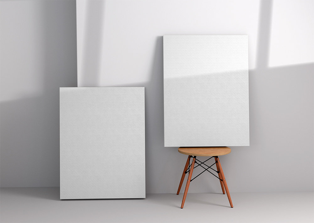 Front Sight of 2 Wall Art Vertical Canvases Mockup FREE PSD