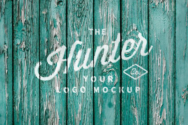 Front Sight of Painted Logo Mockup on Ragged Wood Wall FREE PSD