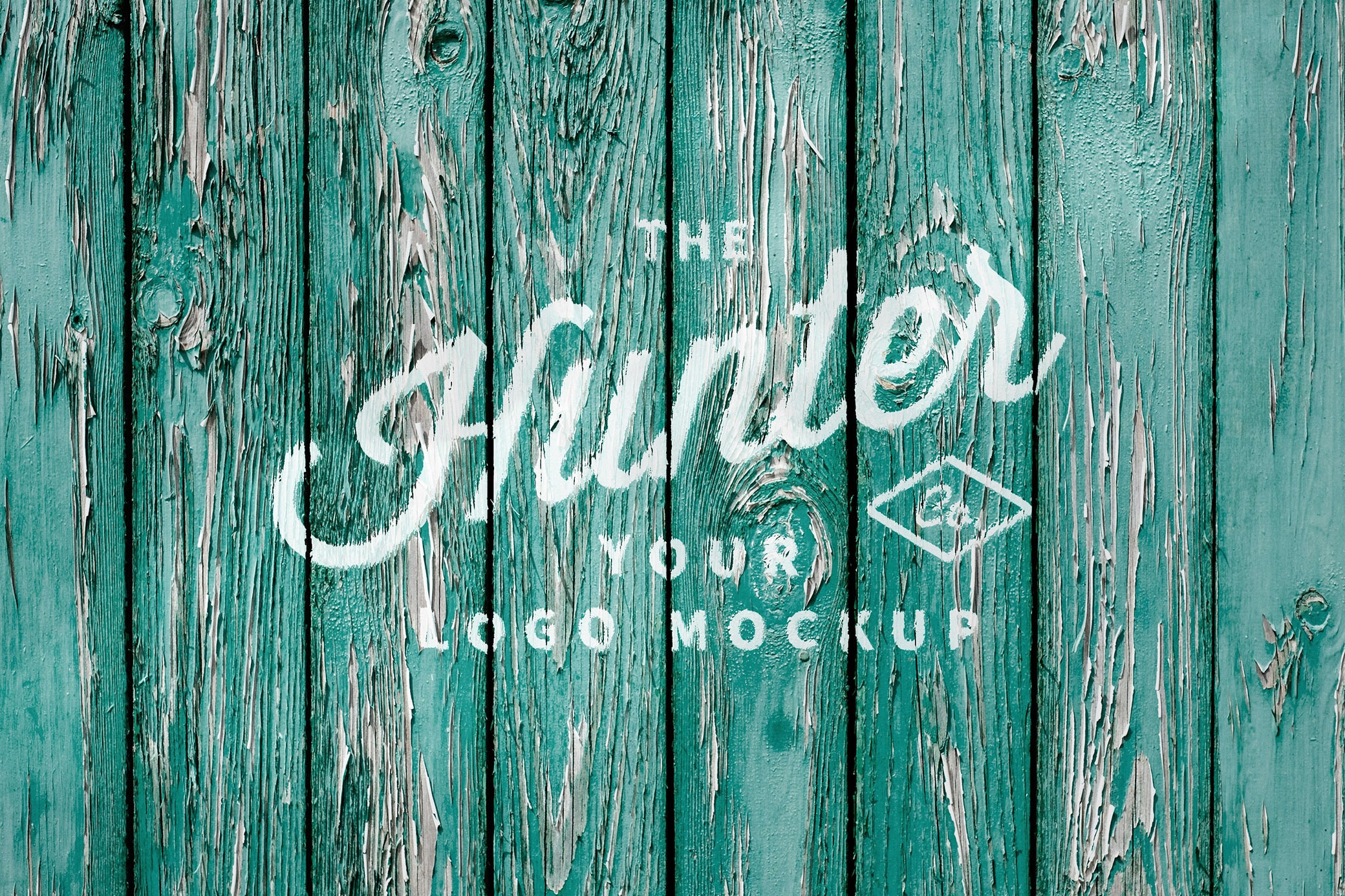 Front Sight of Painted Logo Mockup on Ragged Wood Wall FREE PSD