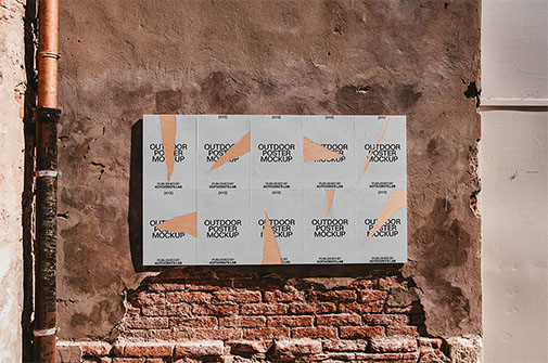 Front Sight of Urban Torn Poster Mockup on Grunge Wall FREE PSD