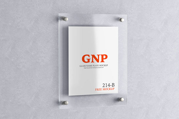 Front Sight of Wall Mounted Glass Name Plate Mockup FREE PSD
