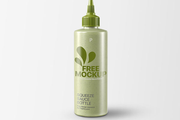 Front View of a Realistic Squeeze Sauce Bottle Mockup FREE PSD