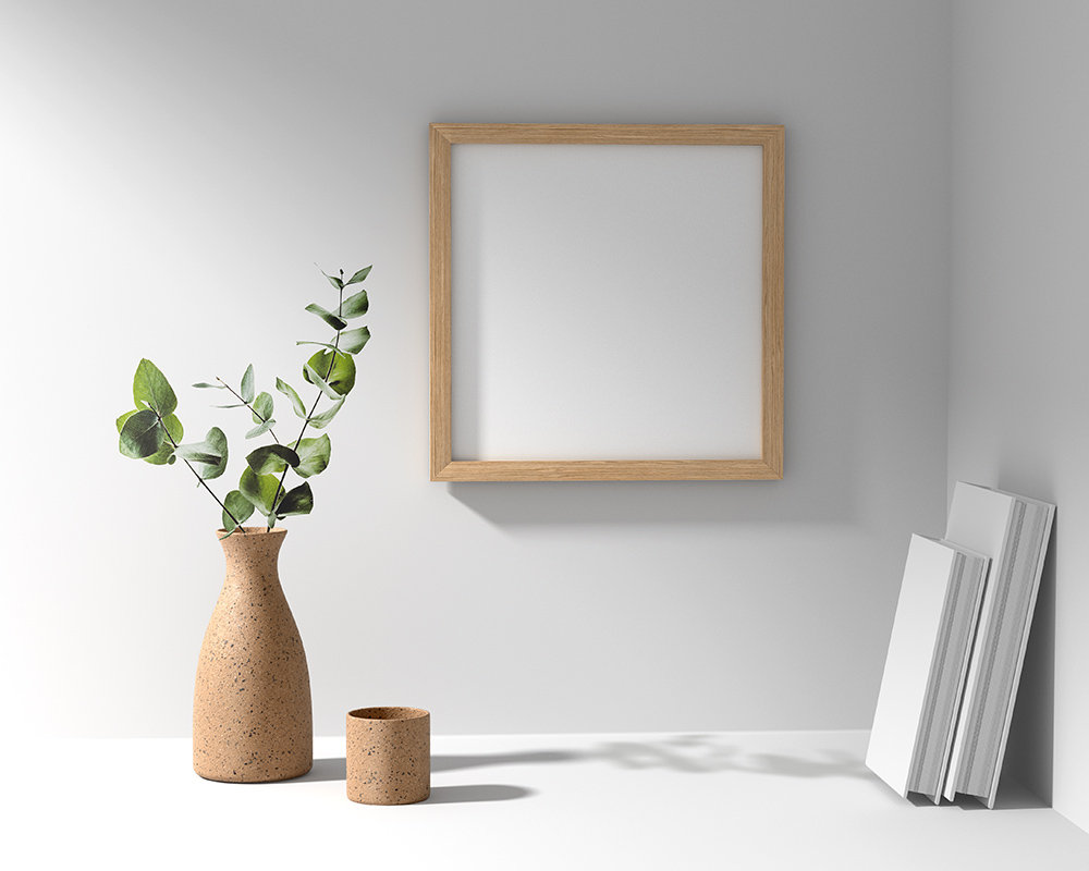 Front View of a Wooden Square Picture Frame Mockup FREE PSD