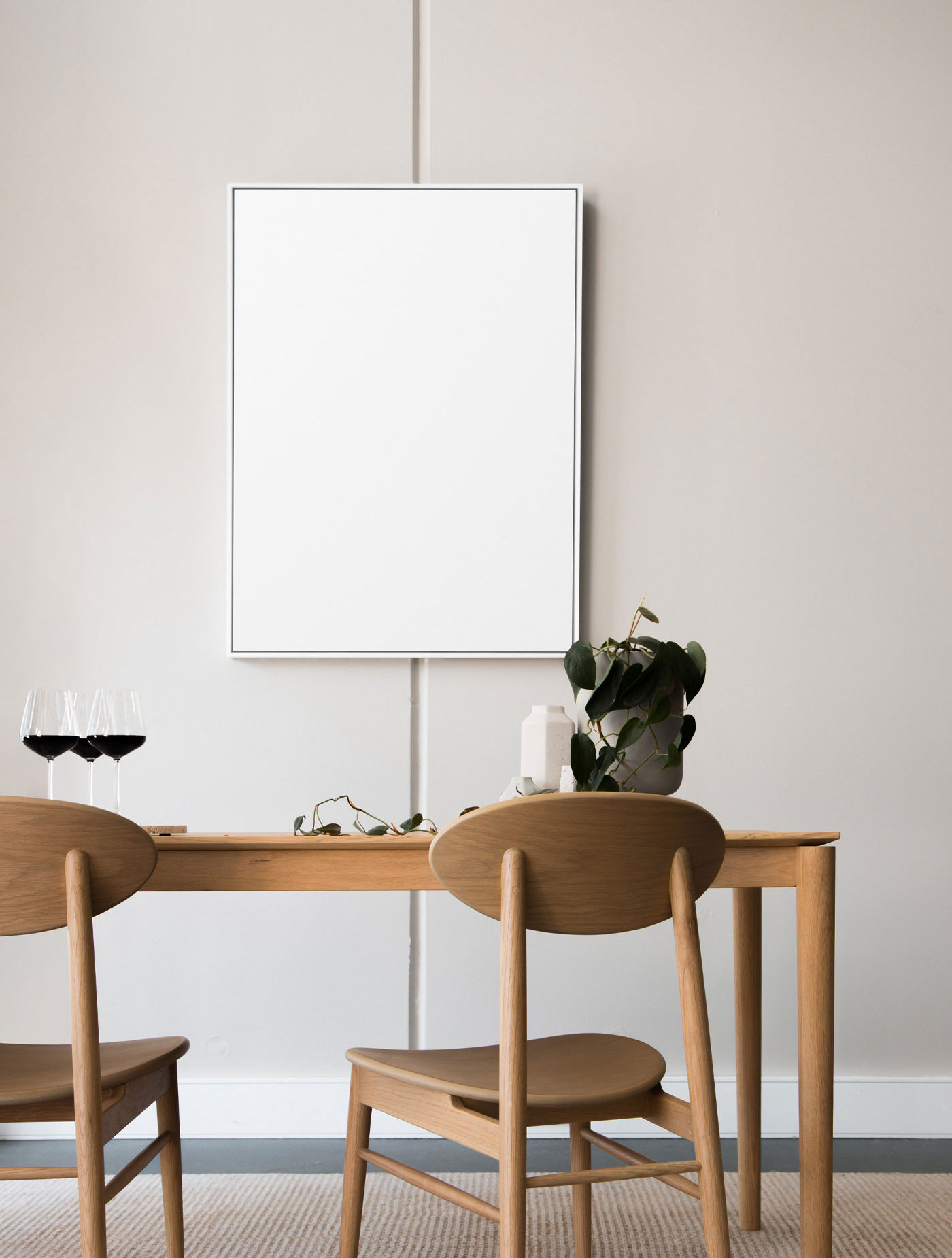 Front View of Hanged Vertical Poster Mockup in Dining Room FREE PSD