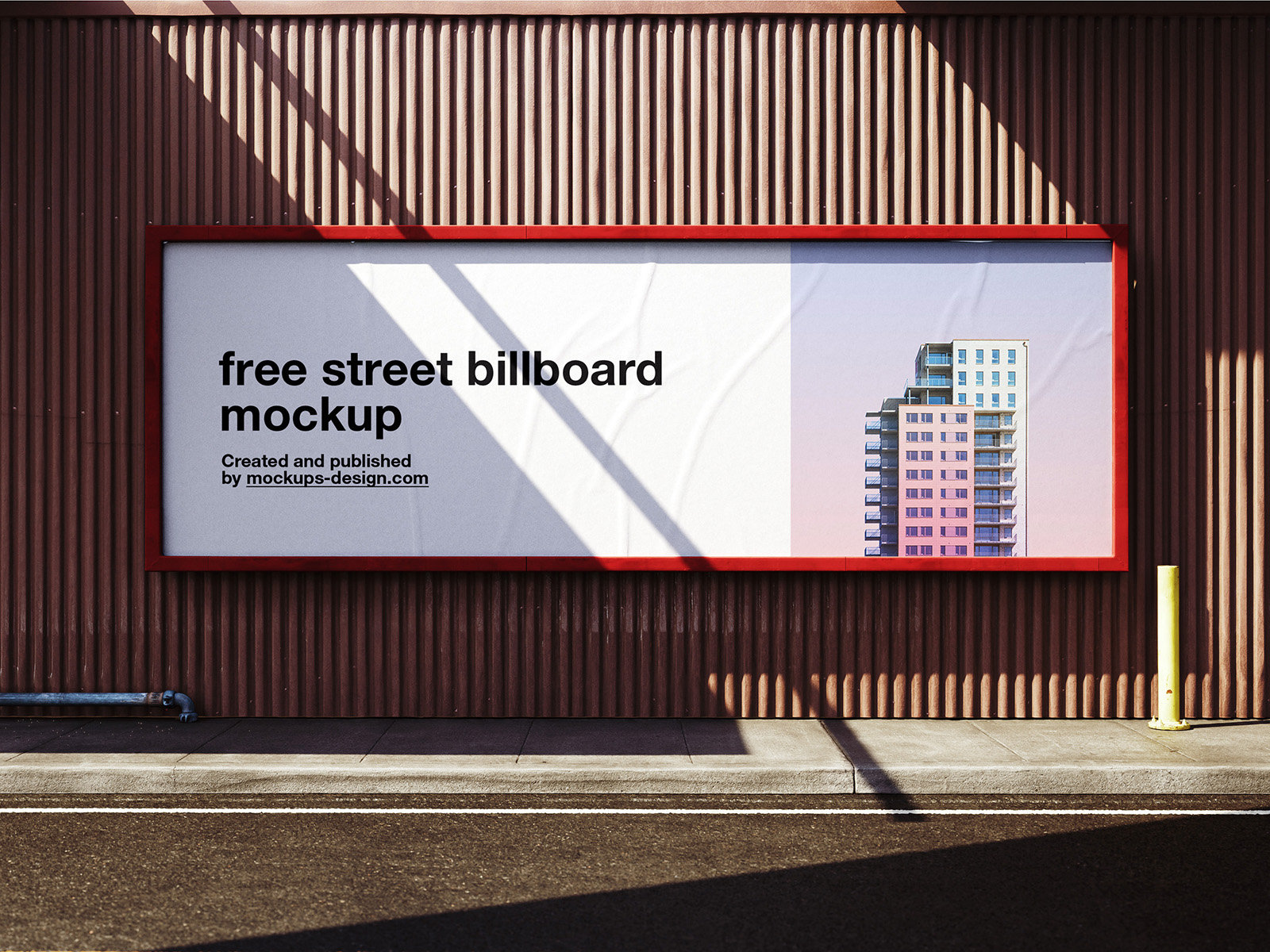 Front View of Wide Street Billboard Mockup on Industrial Wall (FREE