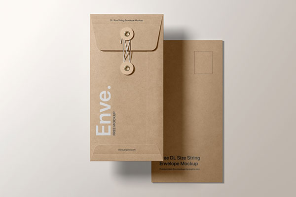 Mockup of DL Size String Envelope in Front View FREE PSD