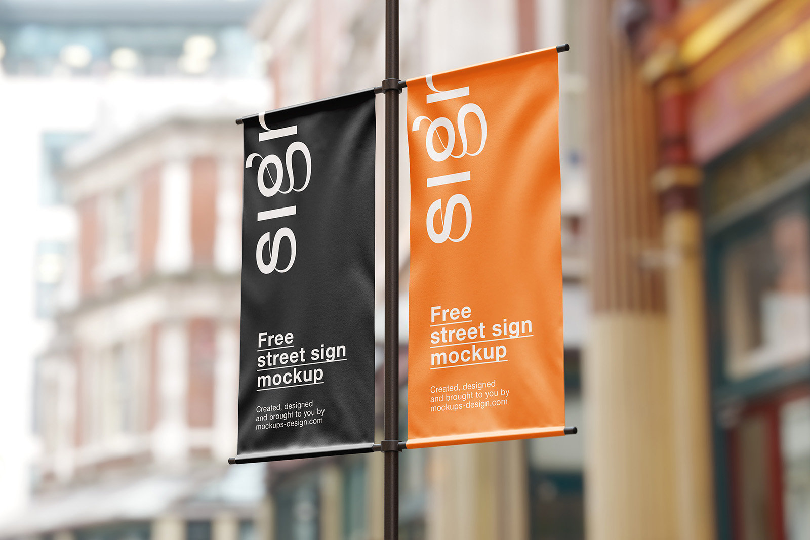 Perspective and Front Sights of 3 Street Banners Mockups FREE PSD