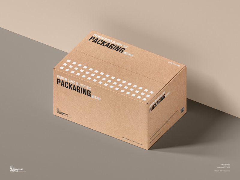 Perspective Sight of Cargo Delivery Box Packaging Mockup FREE PSD