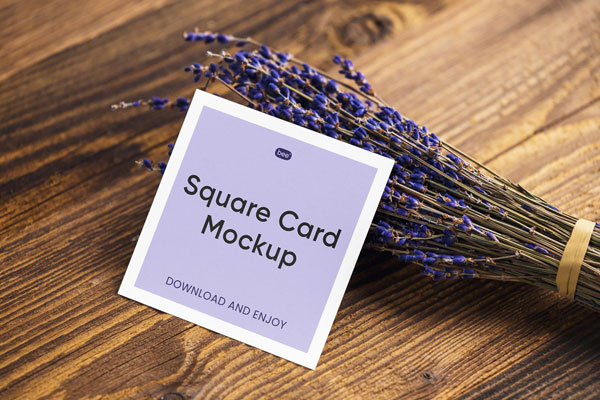 Perspective Sight of Square Card Mockup on Lavender FREE PSD