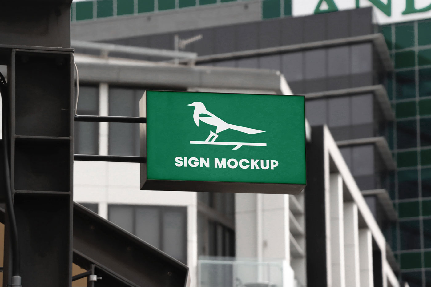 Perspective View of a Wall Mounted Shop Sign Mockup FREE PSD
