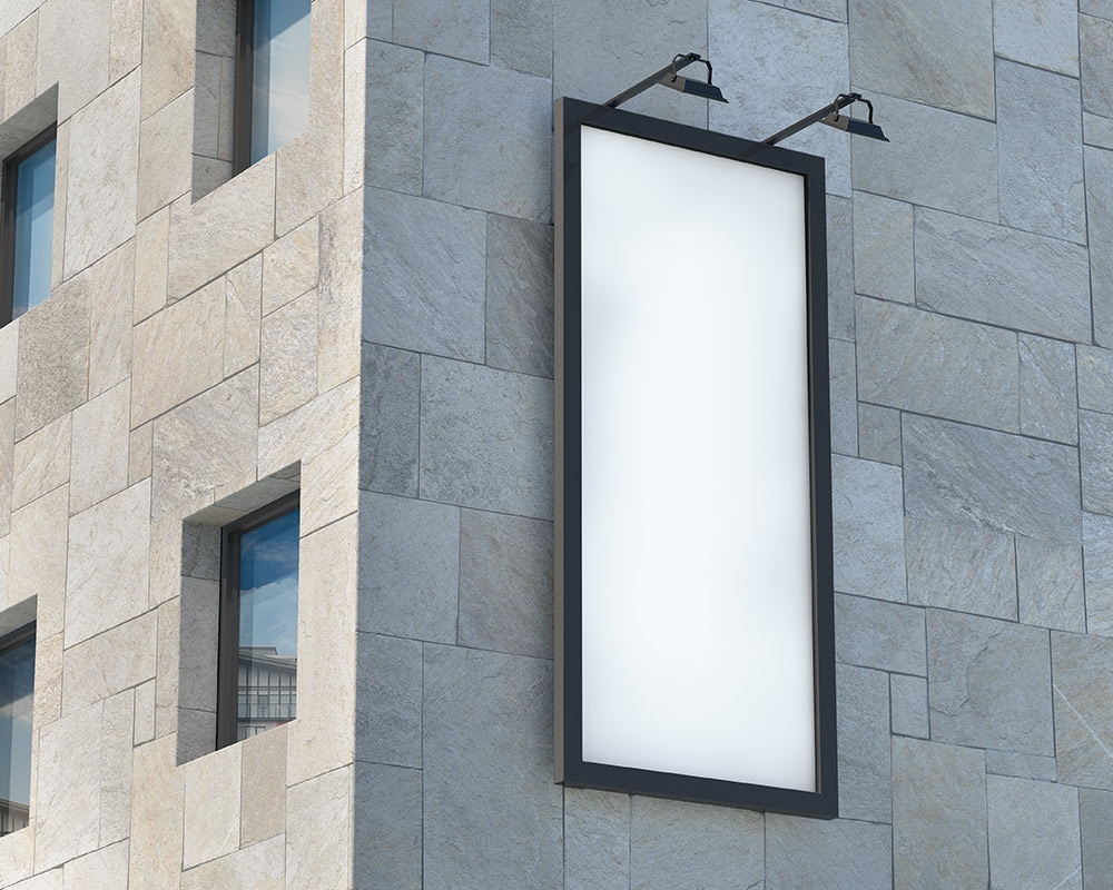 Perspective View of Outdoor Vertical Billboard Mockup on Building FREE PSD
