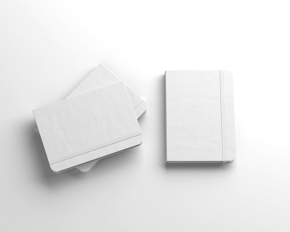 Top View of 3 Stacked Notebooks Mockup FREE PSD