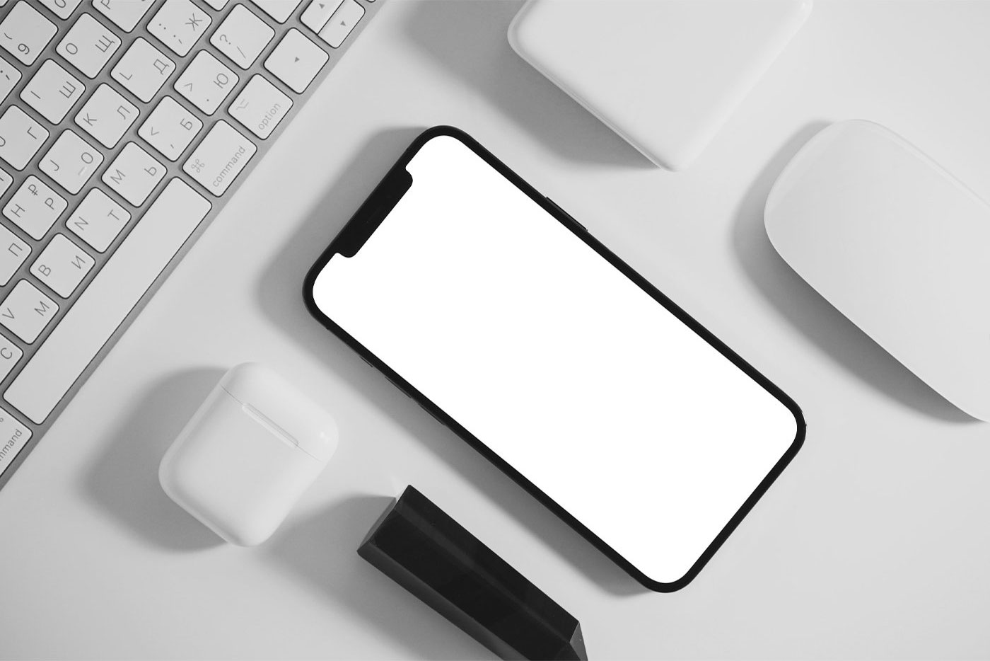 Top View of Neat iPhone Mockup with Accessories FREE PSD