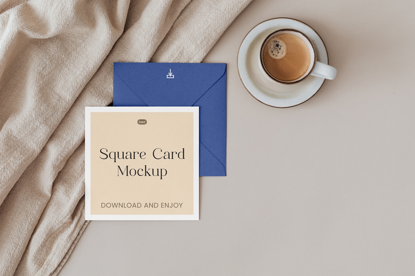 Top View of Square Open Card Mockup with Envelope FREE PSD
