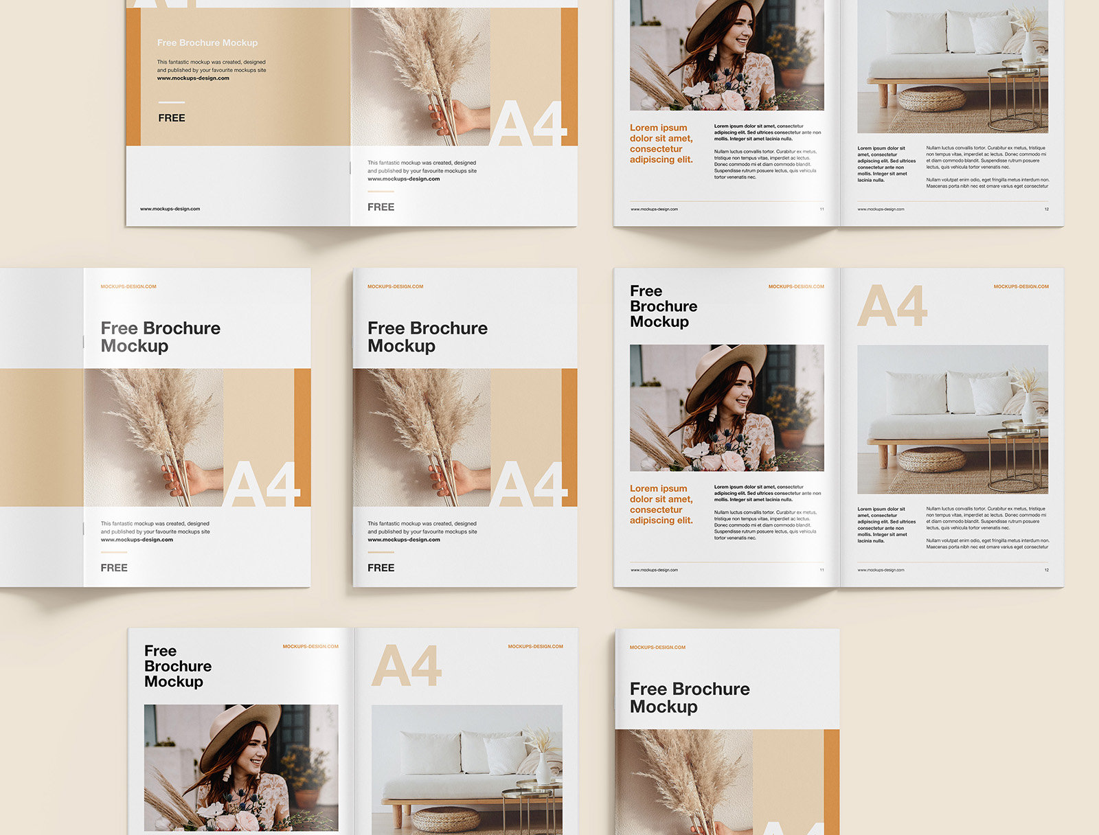 2 A4 Brochure Grid Mockups in Various Sights FREE PSD