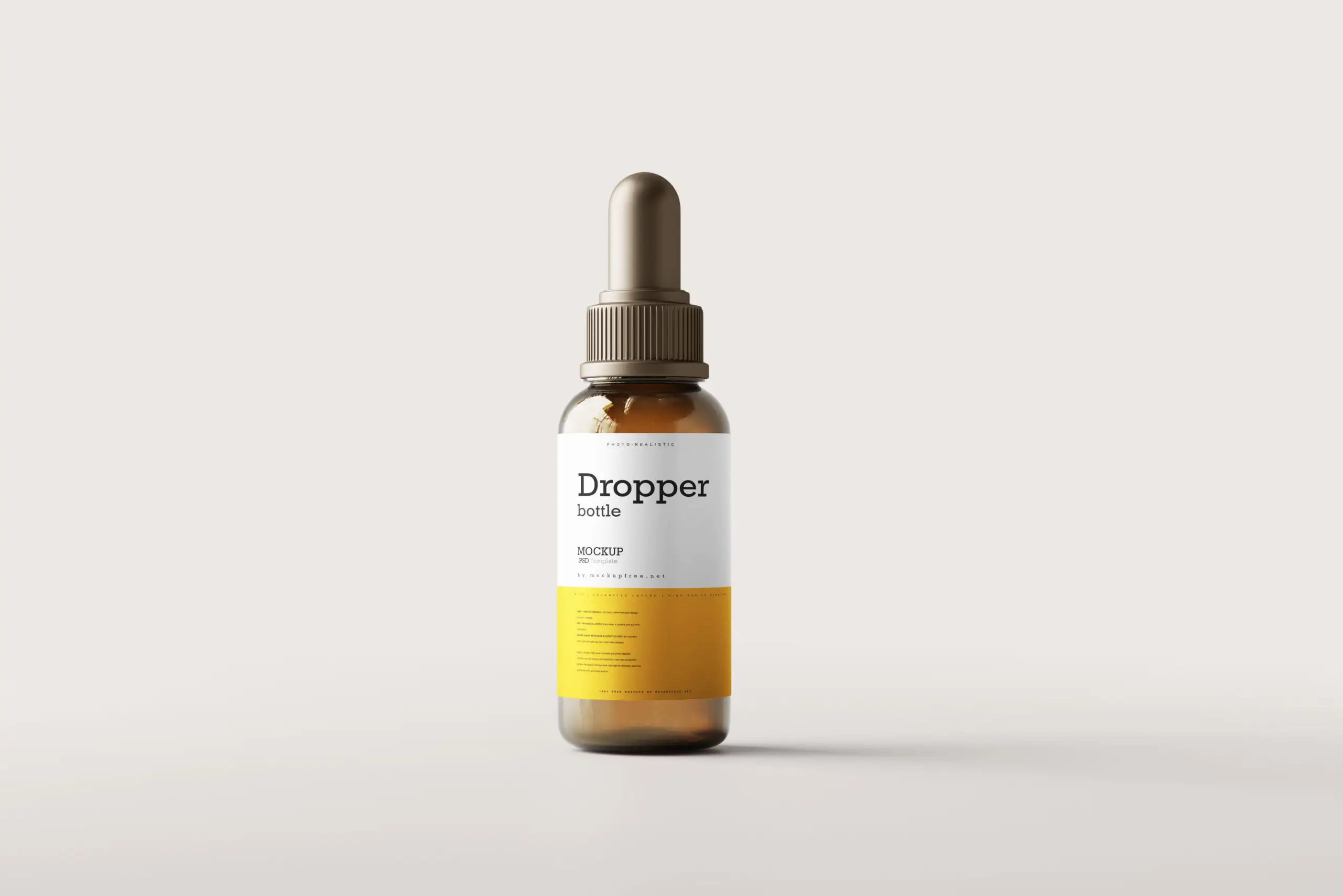 3 Amber Glass Dropper Bottle Mockups and Box in Different Sights FREE PSD