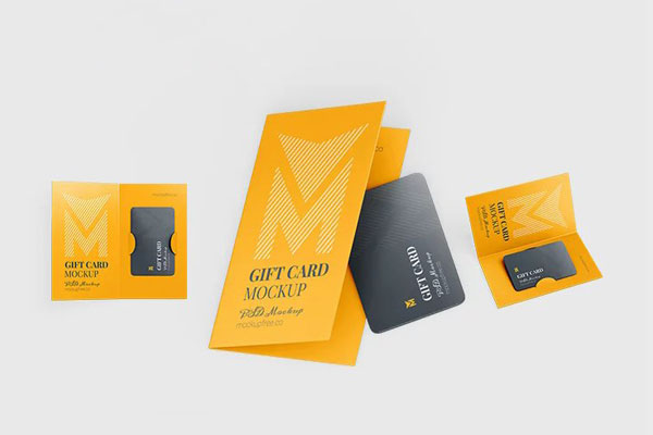 3 Gift Card Mockups in Perspective and Front Sights FREE PSD