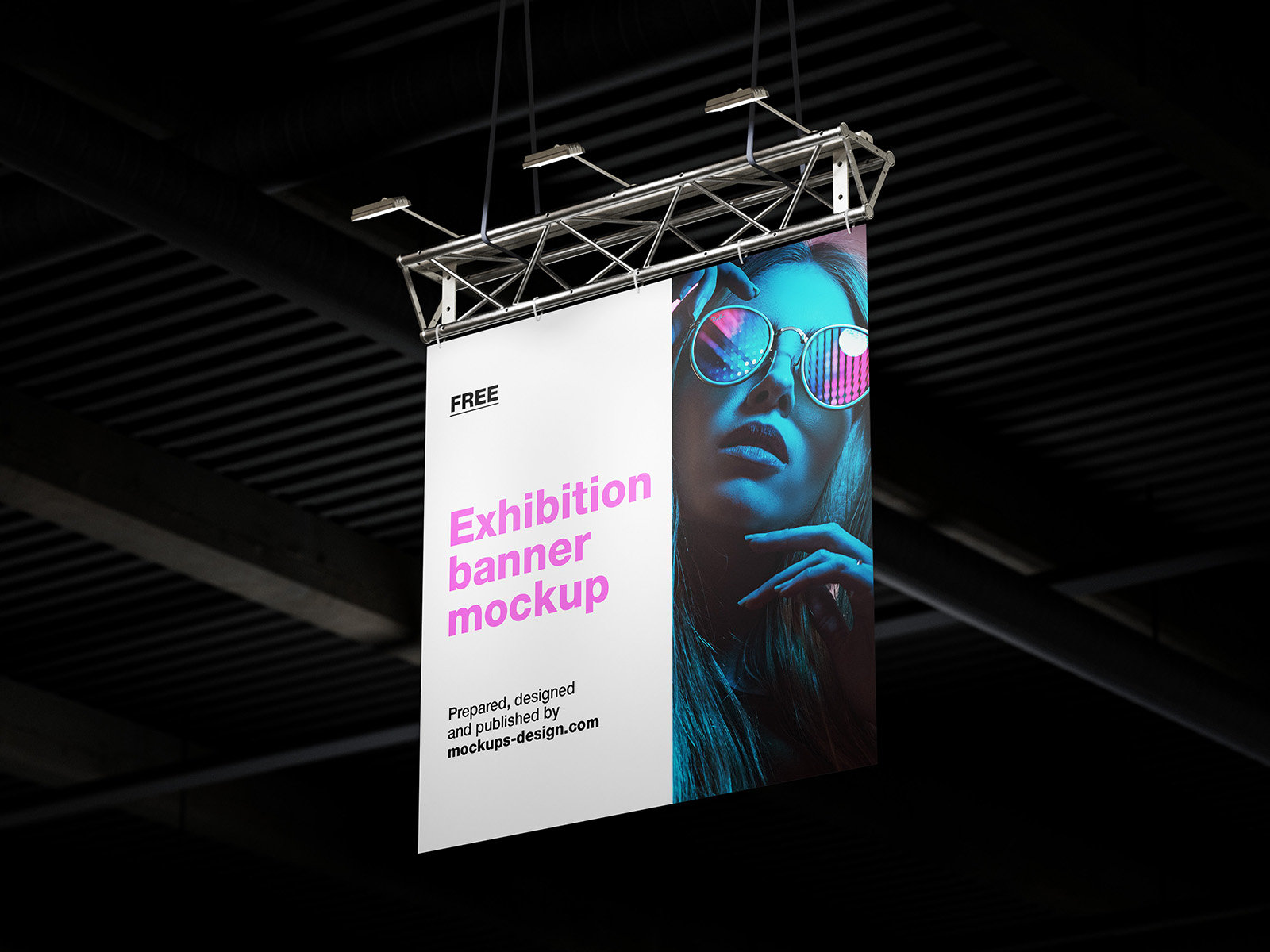 3 Hanging Exhibition Banner Mockups in Perspective Sights FREE PSD