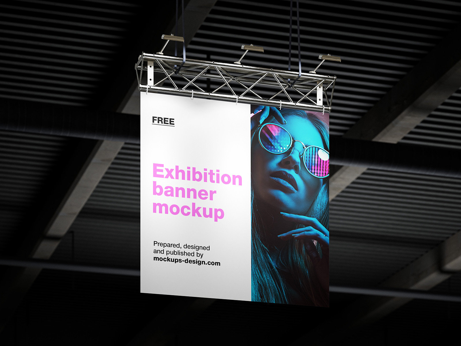 3 Hanging Exhibition Banner Mockups in Perspective Sights FREE PSD