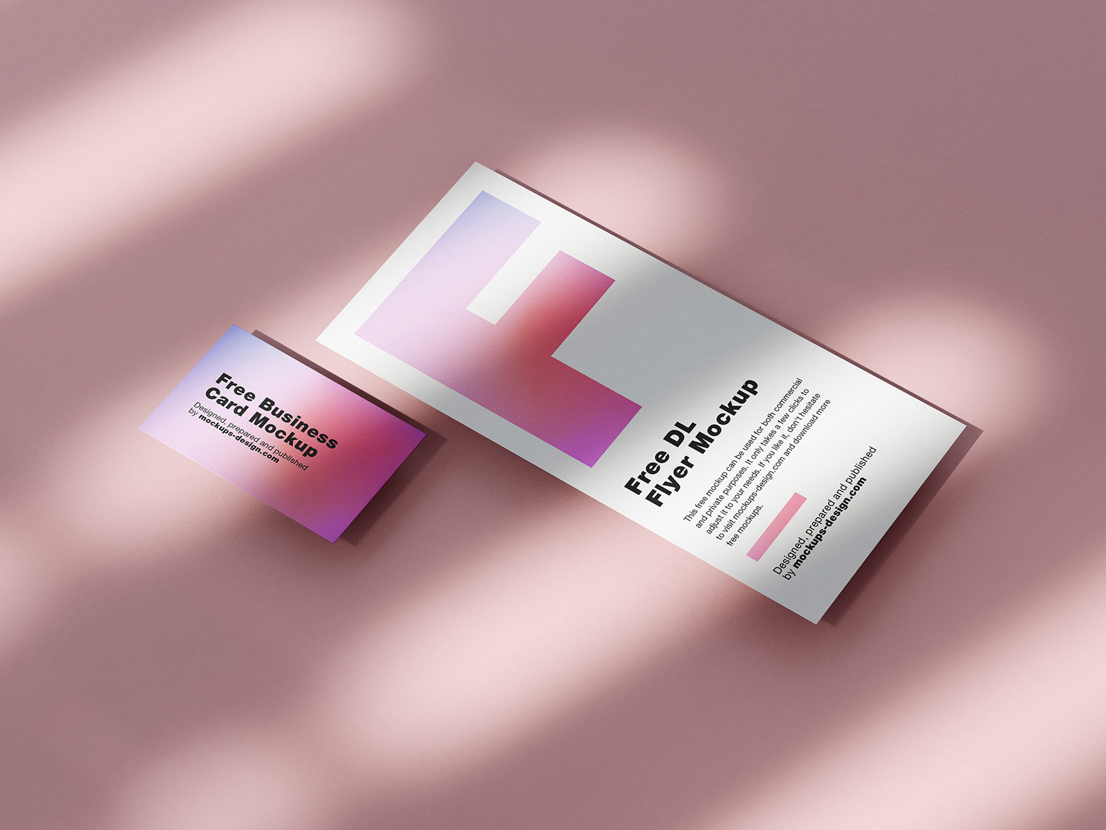 4 Flyer and Business Cards Mockup in Perspective Sight FREE PSD