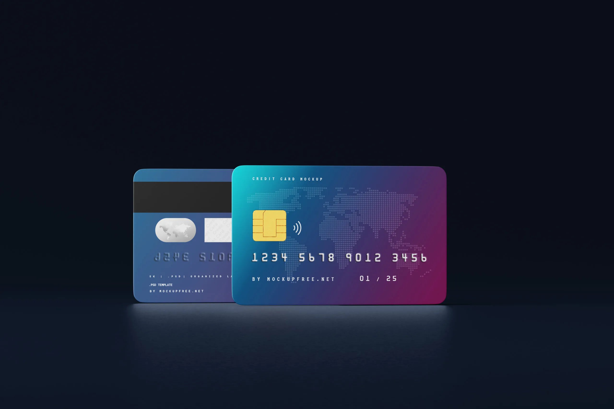 5 Credit Card Mockups in Front and Perspective Views FREE PSD