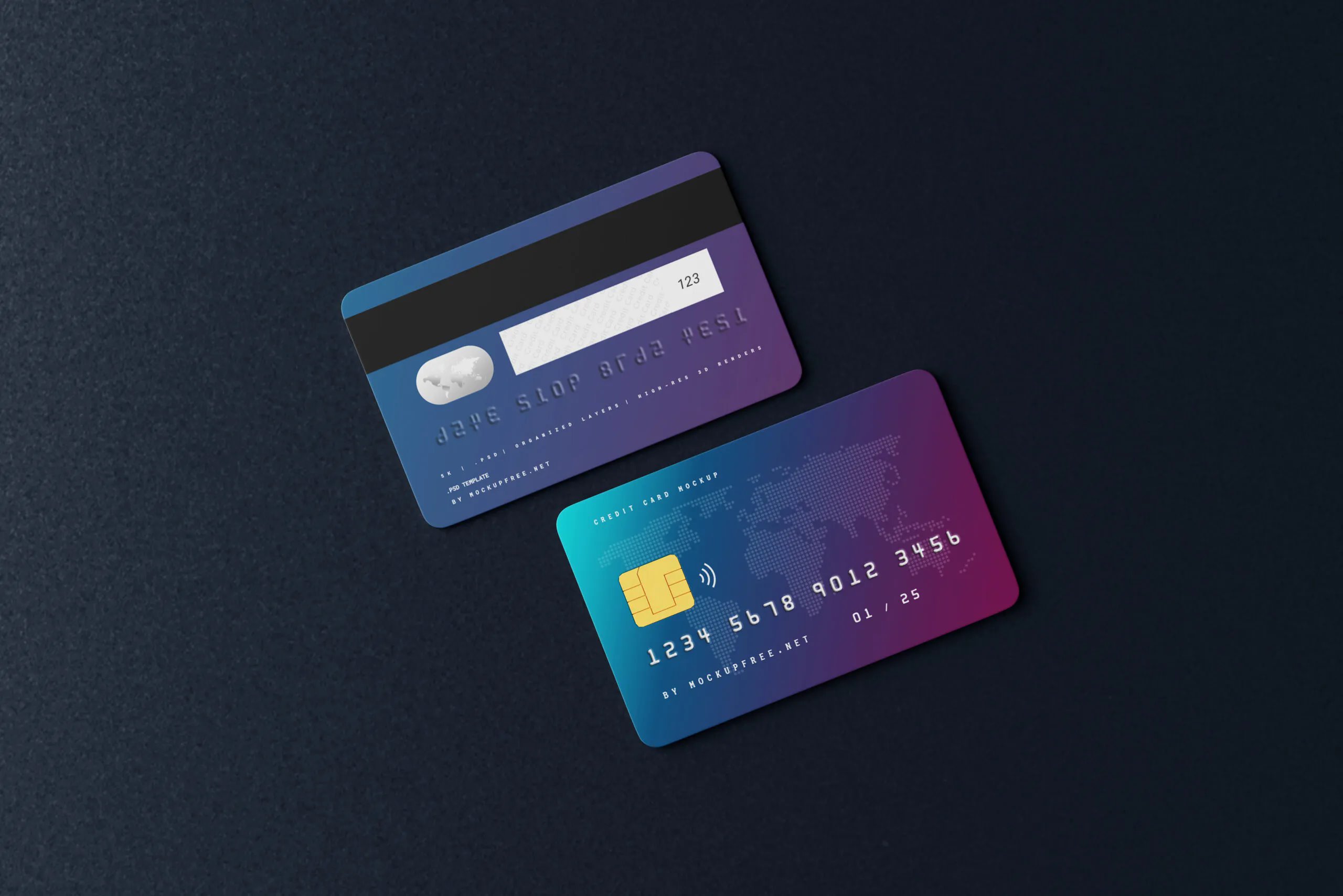5 Credit Card Mockups in Front and Perspective Views FREE PSD