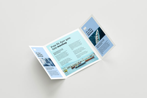 6 DL Gate Fold Flyer Mockups in Top and Perspective Sight FREE PSD