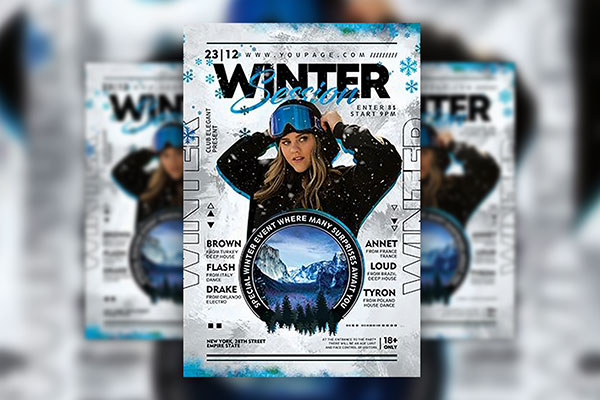 Abstract Snowflakes Winter Session Poster Template FREE PSD