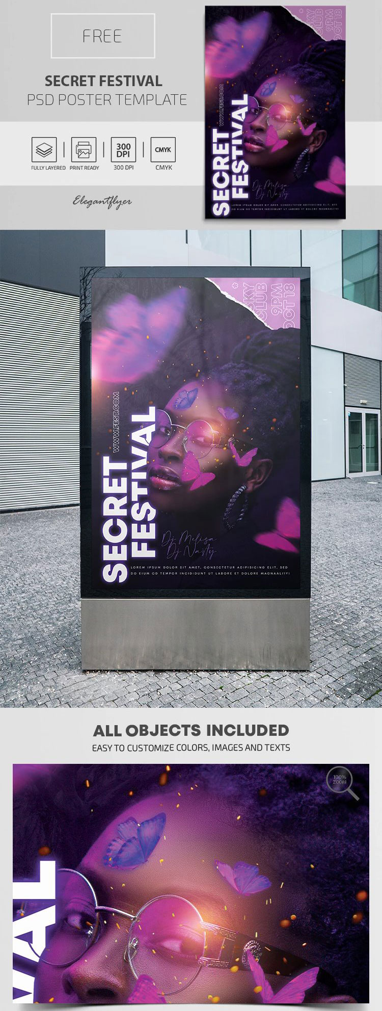 Black and Purple Secret Festival Poster Template (FREE) - Resource Boy