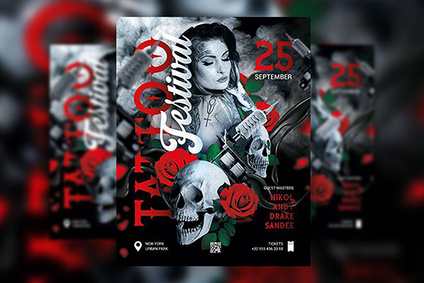 Black and White Tattoo Festival Flyer Template FREE PSD