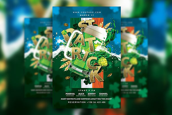 Blue, Green, Golden, Modern Saint Patrick's Day Poster Template FREE PSD