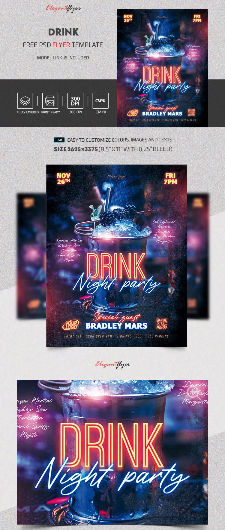 Blue Neon Drink Party Flyer Template FREE PSD