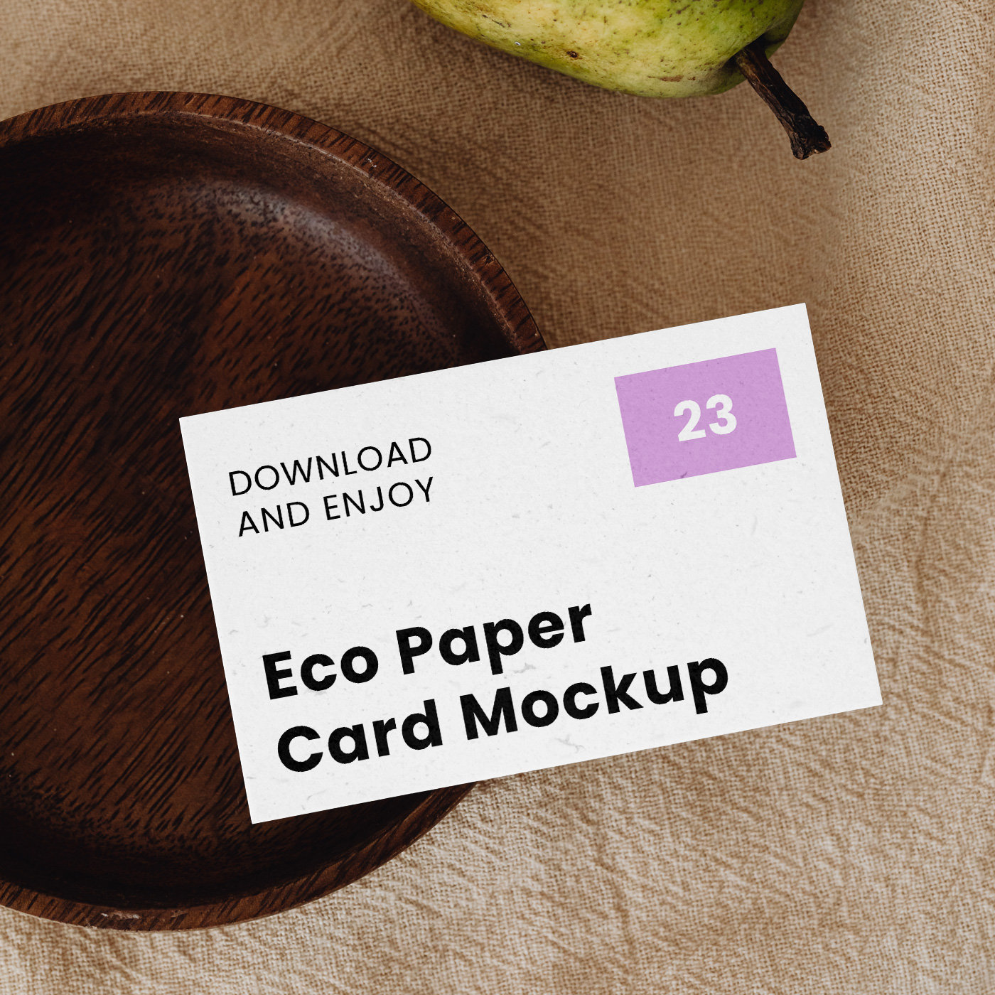 Business Card Mockup with Pear in Close-up View FREE PSD