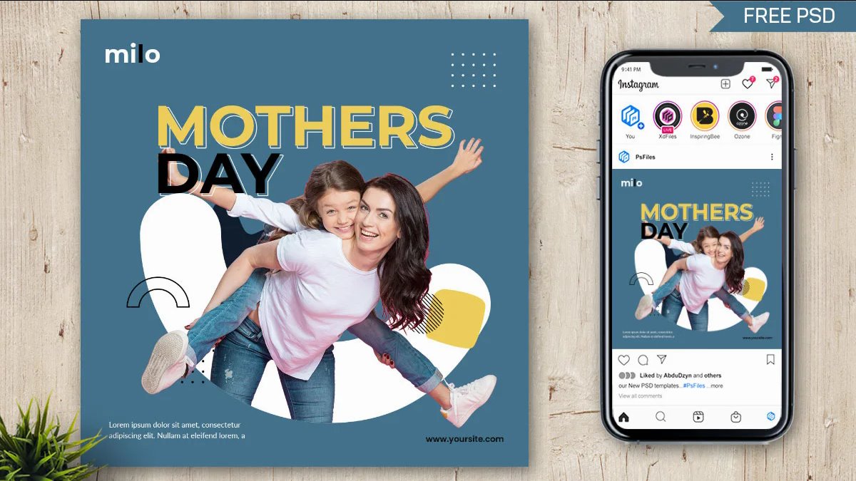 Clean Abstract Mothers Day Banner Instagram Post Template FREE PSD