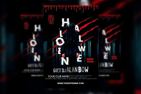 Dark, Bloody, Horror Halloween Party Poster Template FREE PSD