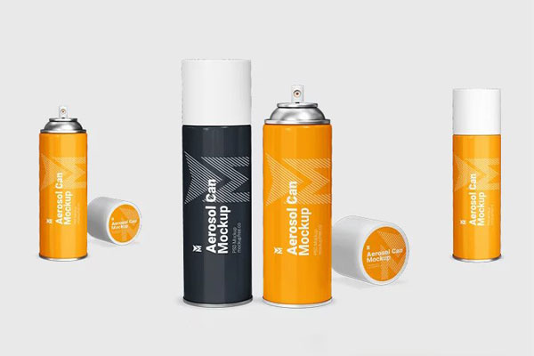 Front Sight of 3 Cylindric Aerosol Can Mockups with Its Cap FREE PSD