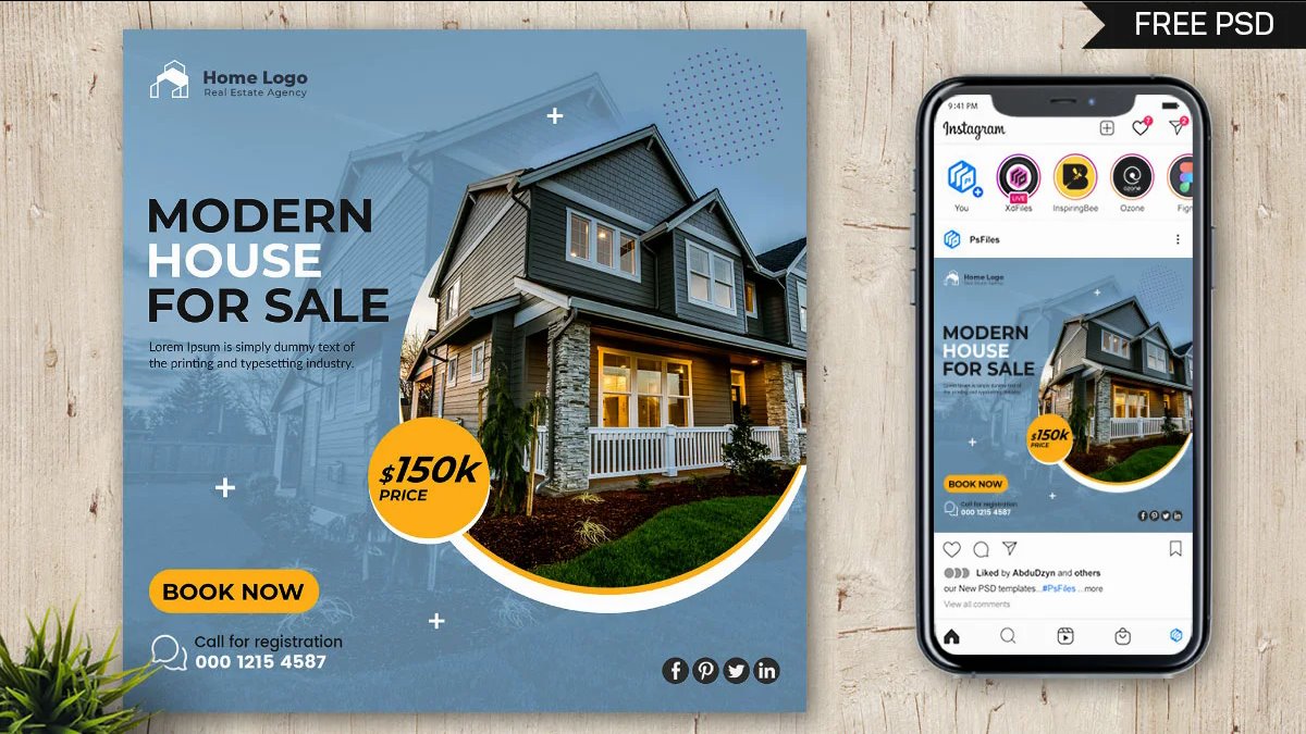 Modern Neat Real Estate Instagram Post Template FREE PSD
