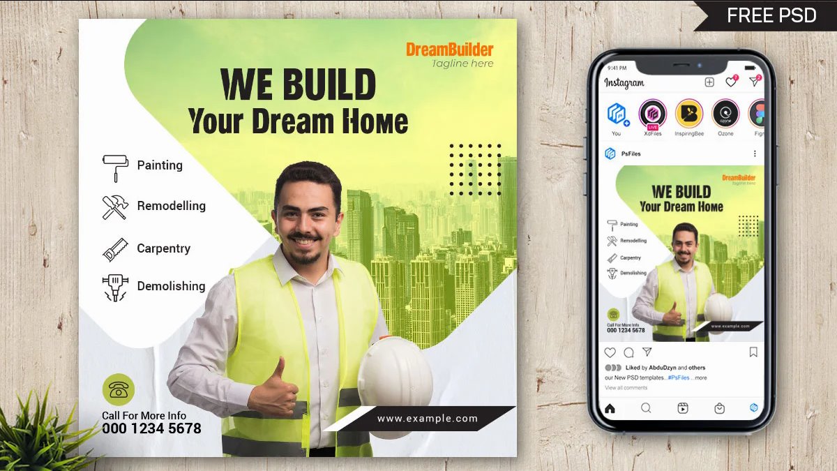 Modern Urban Construction Company Instagram Post Template FREE PSD