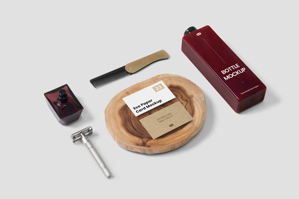 Perspective Sight of Business Cards and Barber Stationery Mockup FREE PSD