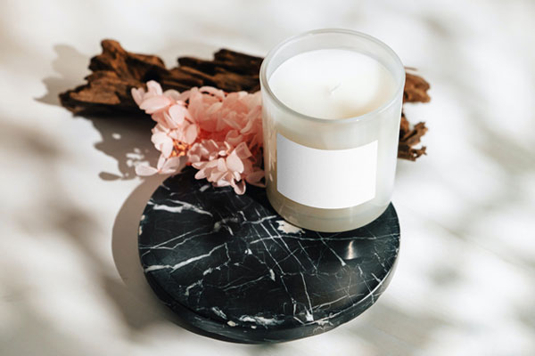 Perspective Sight of Transparent Candle Mockup with Flowers FREE PSD