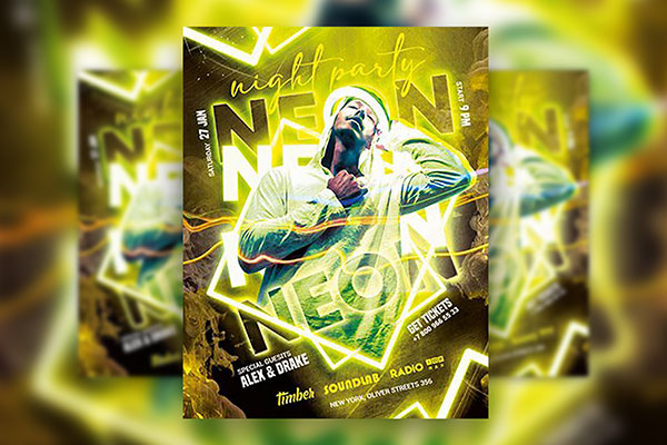 Shining Neon Party Flyer Template FREE PSD