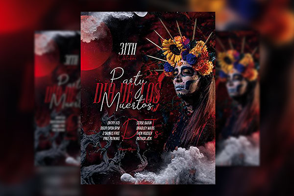 Smoky Dia De Los Muertos Flyer Template FREE PSD