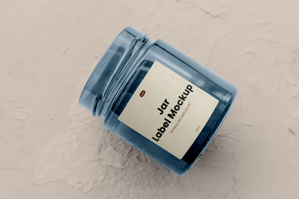 Top Sight of Lying Glass Jar Label Mockup FREE PSD