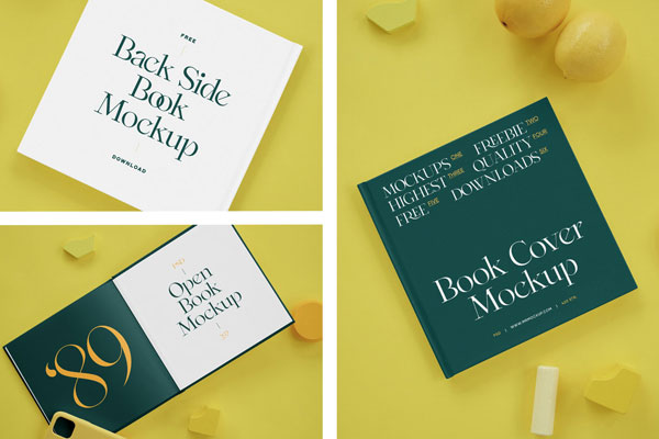Top View of 3 Mockups of Hard Cover Book on Desk FREE PSD