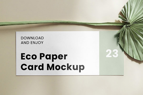 Top View of Eco Paper Card Mockup with Leaf FREE PSD