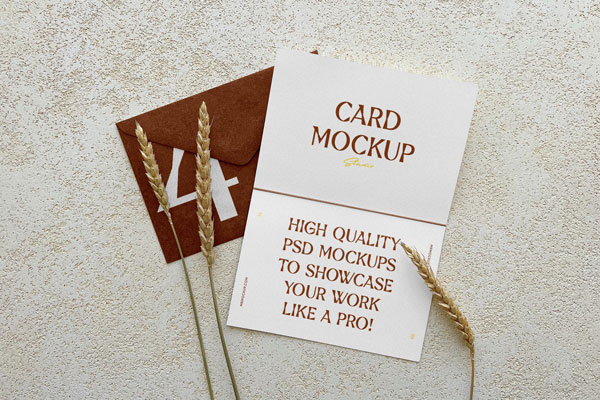 Top View of Envelope Mockup with Open Card FREE PSD
