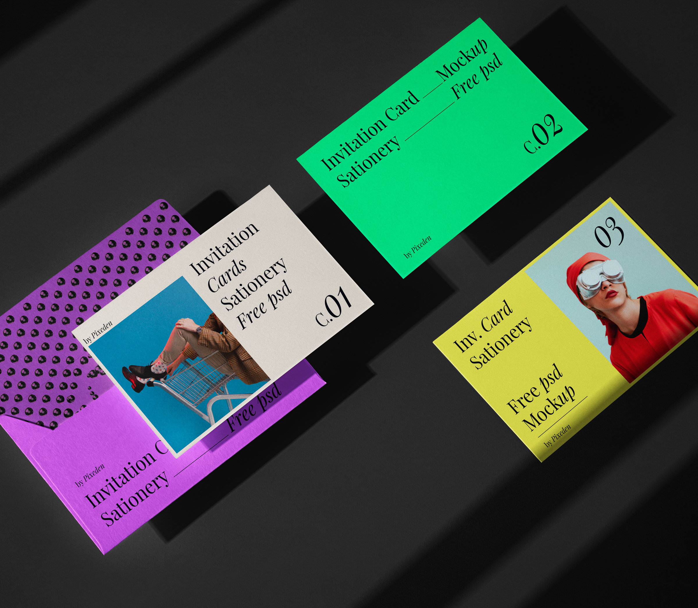 Top View of Floating Invitation Stationary Cards Mockup FREE PSD