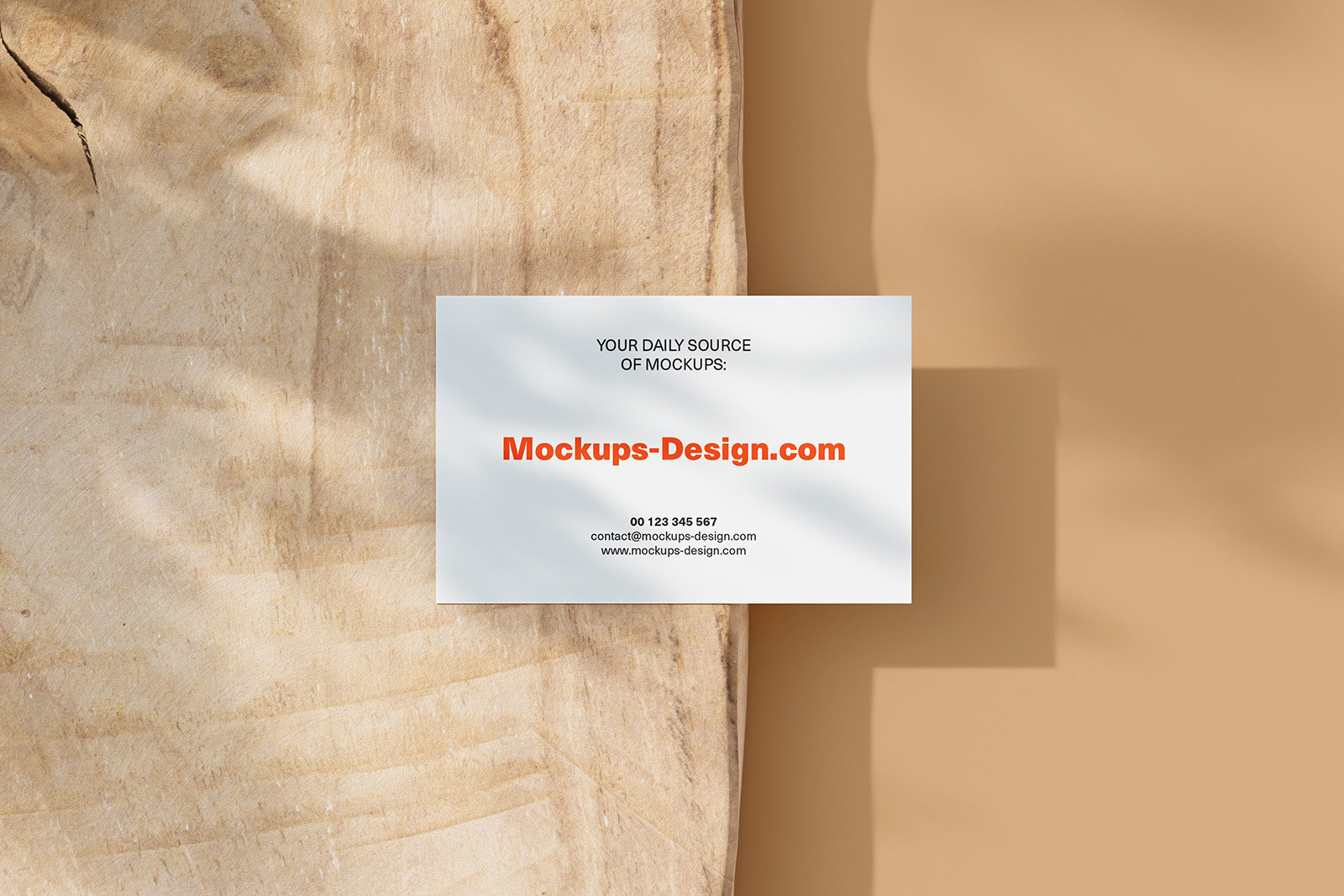 Various Views of 4 Business Cards Mockups on Piece of Wood FREE PSD